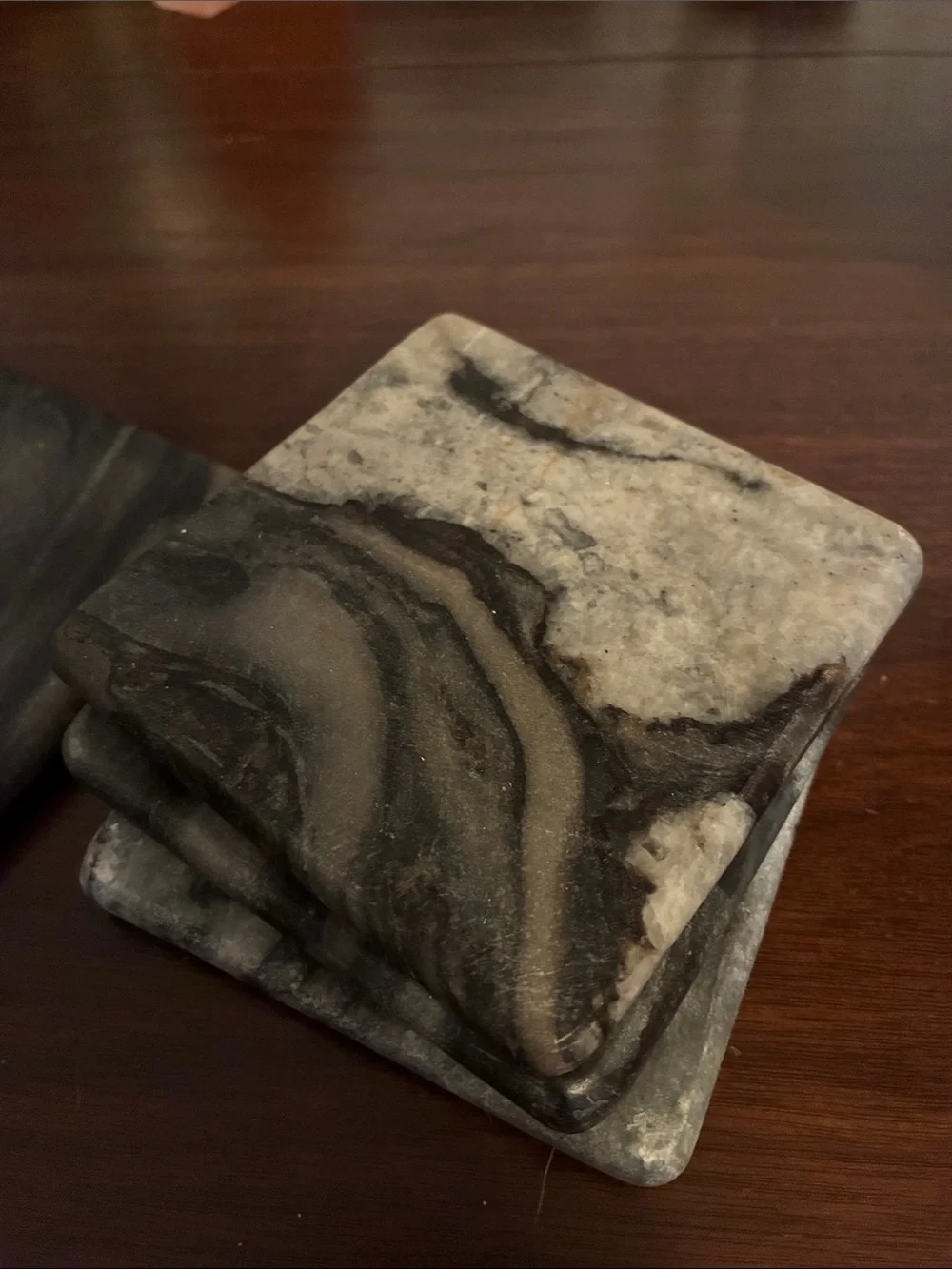 Marble Stone Coaster Set - Gray & White Veining